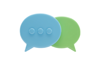 Isolated 3D style chat bubbles in blue and green for online communication with no background