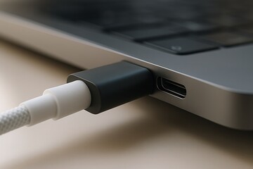 Laptop charging with a white usb c cable