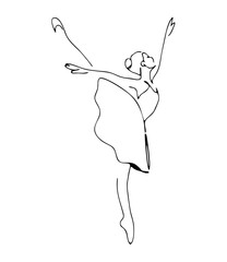 ballerina vector lineart illustration. One Line style drawing. ballerina Pirouette dance moves © Rizky