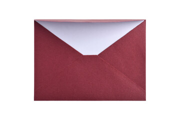Opened red paper envelope with paper sheet isolated on white background