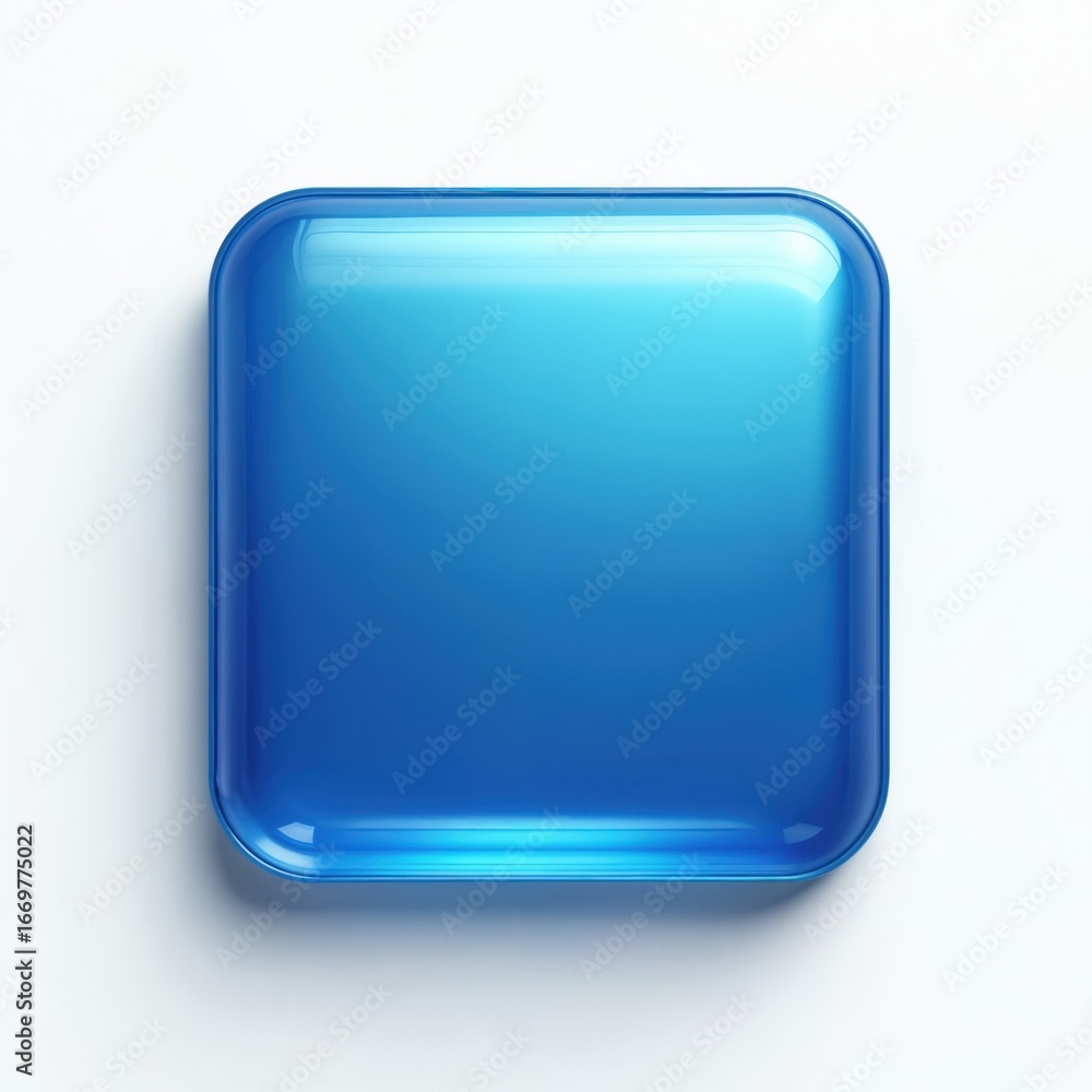 Fototapete glossy blue square button with rounded corners. minimalist design on clean white background. modern 