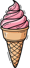 Hand drawn strawberry soft serve ice cream cone delicious summer treat vector