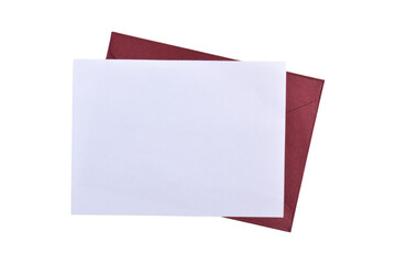 Red paper envelope and blank letter isolated on white background