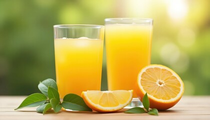 Fototapeta premium Healthy Summer Beverage Styled with Oranges Green Leaves and Napkin