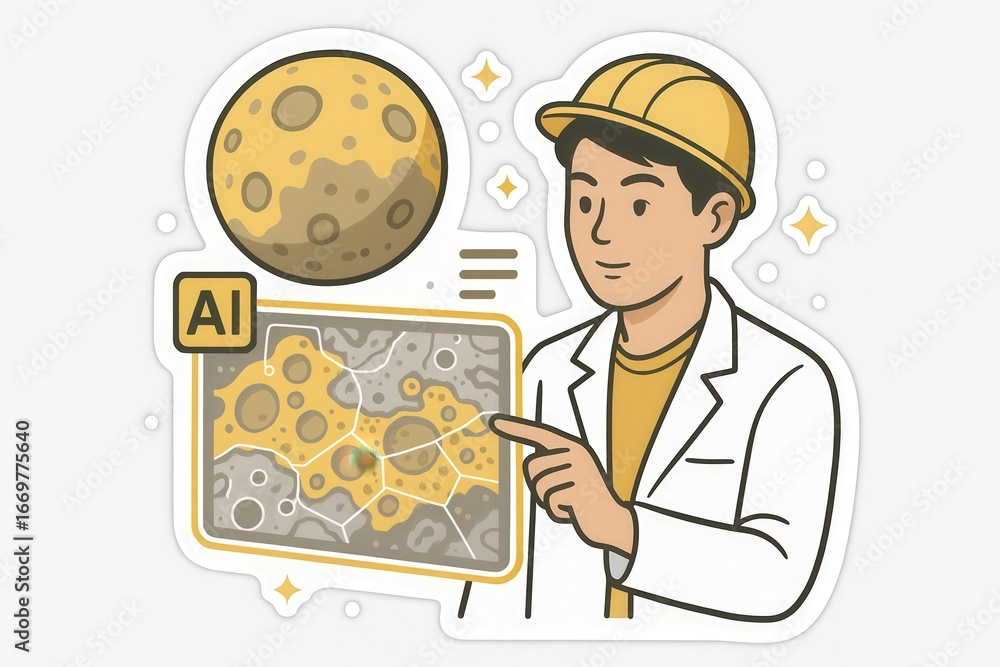 Aufkleber innovative scientist analyzing extraterrestrial terrain with lunar map and artificial intelligence t