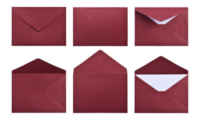 Set of red envelopes isolated on white background