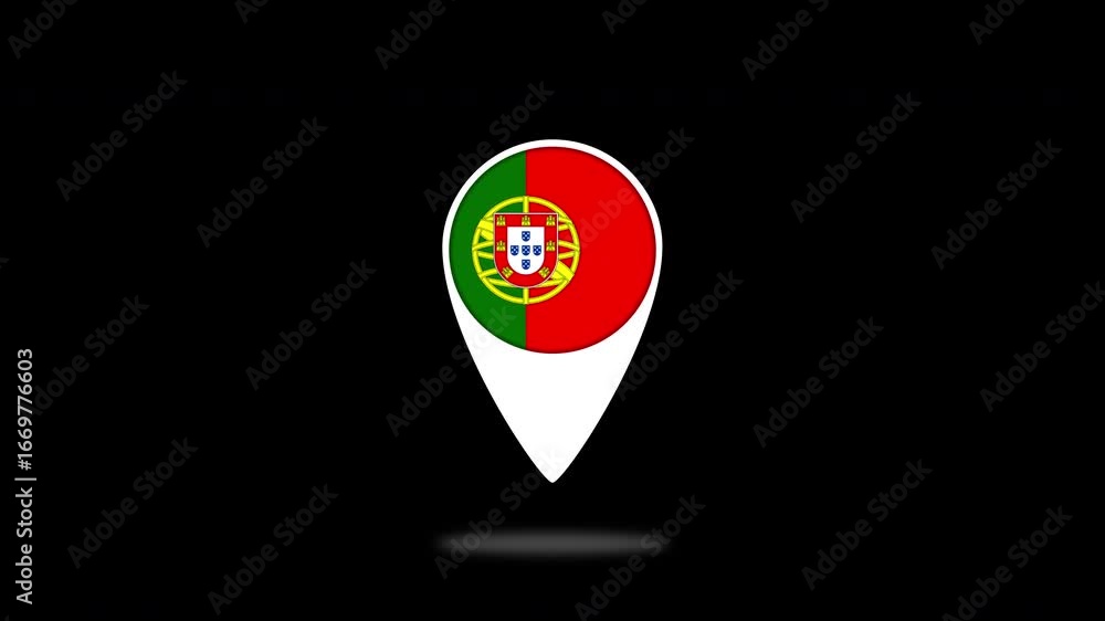 Poster portugal flag location pointer bouncing on black background