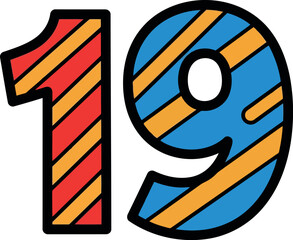 Vibrant striped number 19 festive graphic design element vector