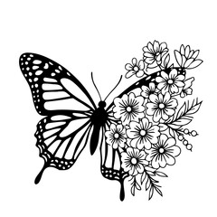 Vector illustration of butterfly on flowers