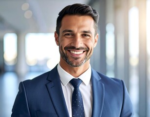 Fototapeta premium Smiling businessman in office setting