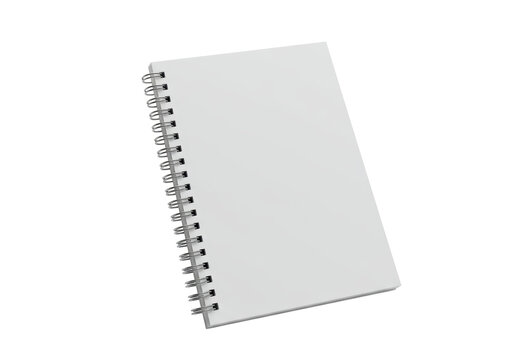 Isolated blank notebook with metal spiral binding for office or school supply, blank cover