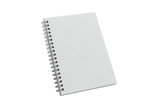 Isolated blank notebook with metal spiral binding for office or school supply, blank cover