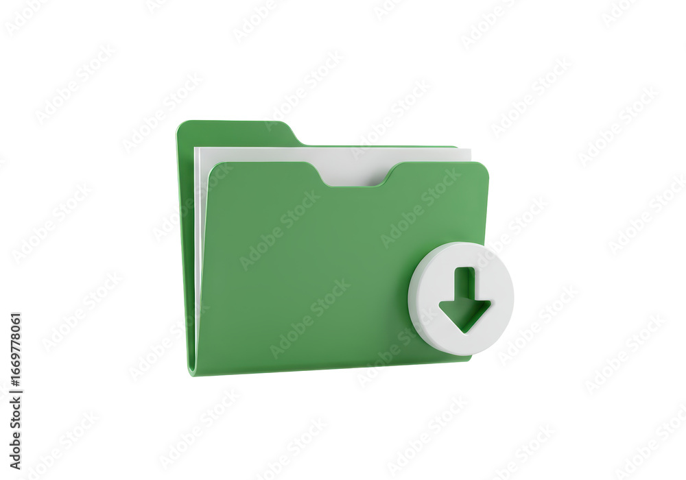 Poster isolated green folder with download button for saving files on transparent background