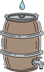 Wooden barrel with tap dripping water droplet illustration vector