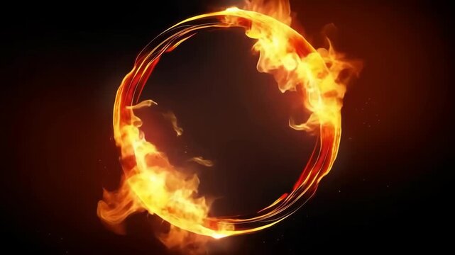 A dynamic, fiery ring with swirling flames, captured from a front-facing angle. Perfect for a dramatic video intro or special effects scene. Live desktop wallpaper.