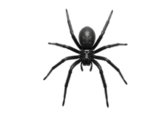 Isolated Macro Black Arachnid with Eight Legs Crawling, Poisonous Animal, Pest and Horror