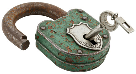 Isolated Old Padlock and Key
