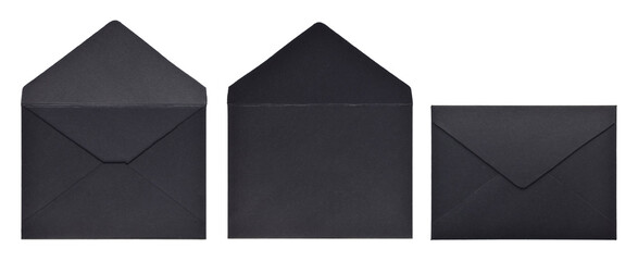 Set of black paper envelopes isolated on white background