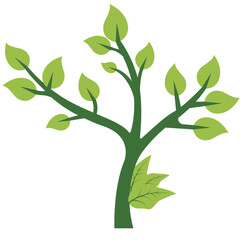 Flat vector illustration of green tree with multiple leafy branches isolated on white background, suitable for nature, eco, and design.