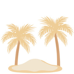 Flat vector illustration of two tropical palm trees growing in sand, isolated on white background, perfect for vacation and design.