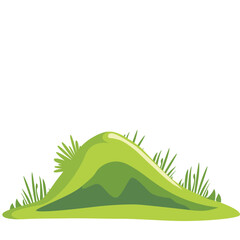 Obraz premium Flat vector illustration of grassy green mound with simple foliage isolated on white background, suitable for outdoor decoration design.
