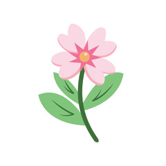 Flat vector illustration of pink flower on green stem isolated on white background, perfect for floral decoration and design.
