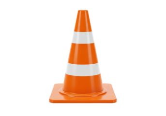 Isolated orange traffic cone with white stripes for road safety and construction