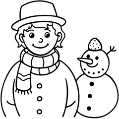 A whimsical snowman on a clean white background holds a small broom