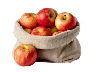 Red apples bag on white surface