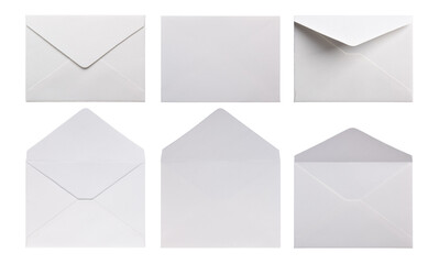 Set of white paper envelopes isolated on white background