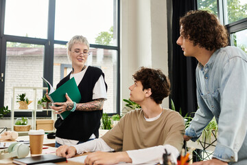 Collaborative youth engagement in a modern office workspace depicting teamwork and creativity