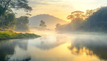 Obraz premium tranquil river scene at sunrise
