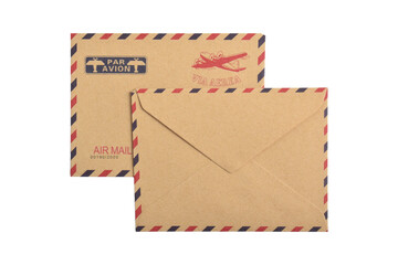 Brown vintage paper envelope isolated on the white background