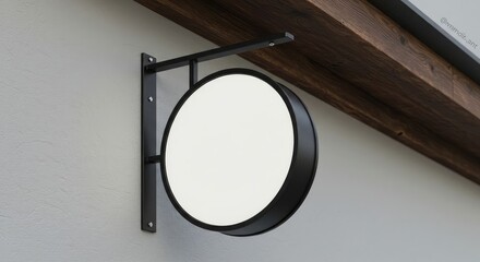 Minimalist Blank Circular Signboard Mockup Mounted on Gray Concrete Wall