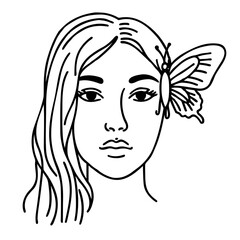 Vector illustration of young woman and butterfly 