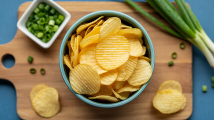 Crispy ruffled potato chips with fresh green onions and scallions