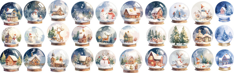 snow globe watercolor clipart 