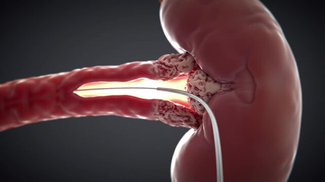Renal Artery Angioplasty Procedure, Kidney Stent Insertion, Medical Illustration