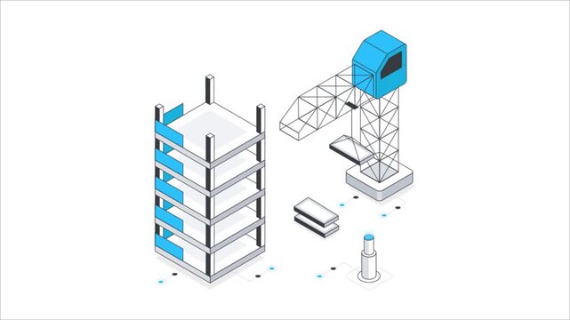 Under Construction Building Isometric Animation.