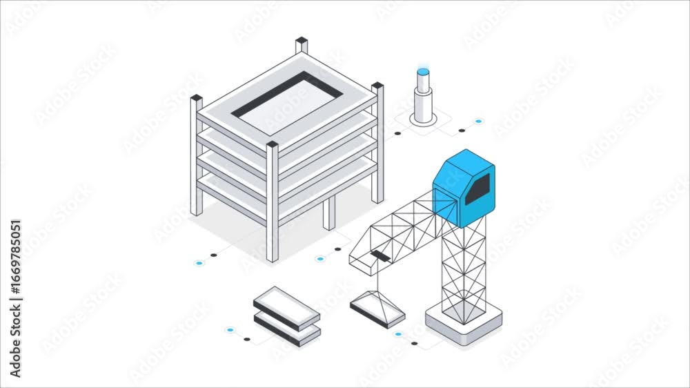 Poster building project isometric animation.