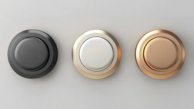 Three colorful buttons on a white background