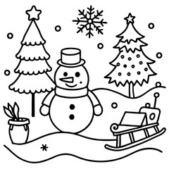 snowman and christmas tree
