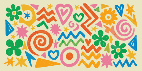 Colorful Abstract Organic and Geometric Shapes with Textured Brush Strokes pattern