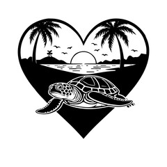 vector illustration of a tropical island with heart