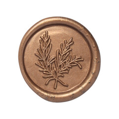 Golden vintage wax seal stamp on white background