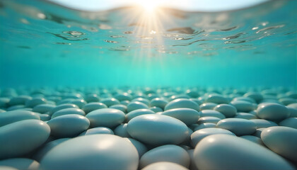 Fototapeta premium Smooth Round Pebbles Under The Clear Water