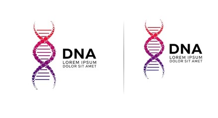 DNA Helix Vector Graphic with Red and Purple Gradient and Placeholder Text 'LOREM IPSUM DOLOR SIT AMET' Isolated
