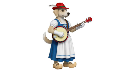 Isolated Dog Playing Banjo
