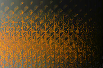 An intricate abstract background with a diagonal pattern of carved golden-orange scales or fans. A dark, moody, and luxurious texture for Art Deco, steampunk, or premium branding concepts.