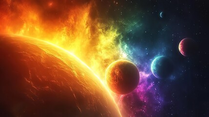Vibrant Cosmic Scene with Planets and Nebula